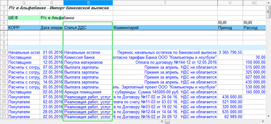 Загрузка банковской выписки